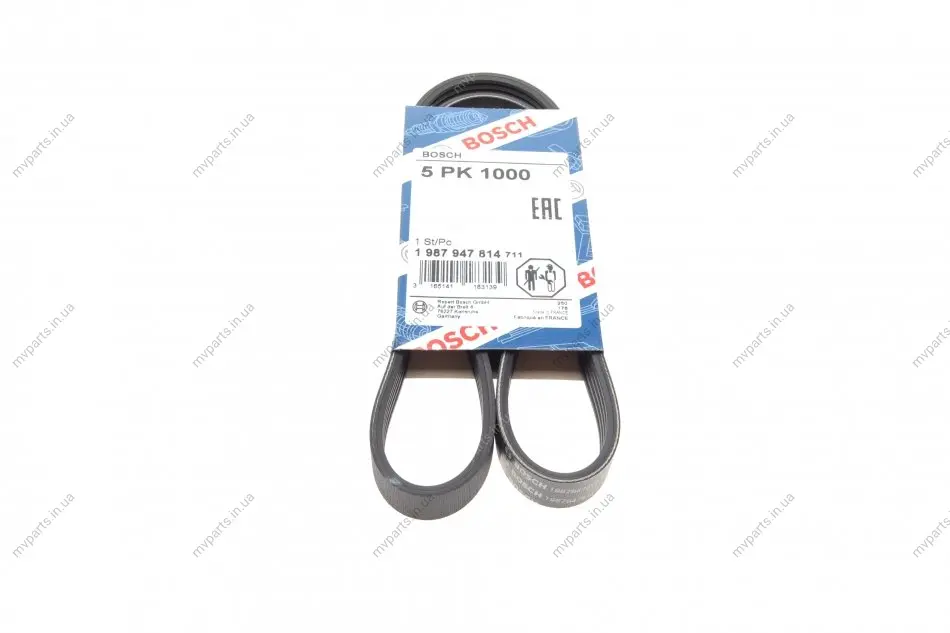 Ремінь генератора Toyota Camry 1.8-2.2 83-02/Rav4 2.0 94-00/Mazda 626 II 1.6/2.0 82-87 (5PK1000) 1 987 947 814 BOSCH 1-987-947-814 (фото 1)