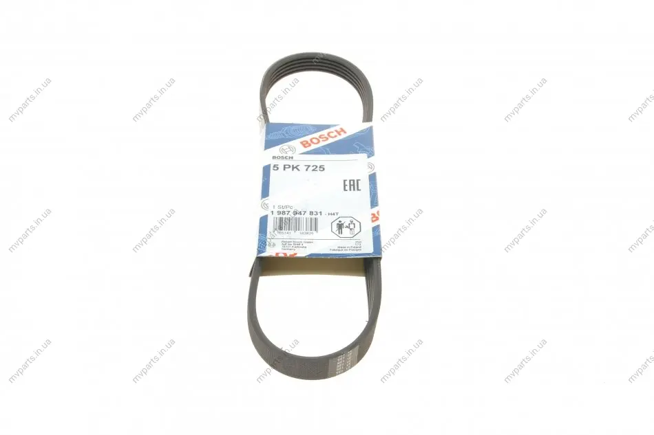 Ремінь генератора Citroen Berlingo 1.1-1.4 96-11/Peugeot Partner 1.1-1.4 96-15 (5PK725) 1 987 947 831 BOSCH 1-987-947-831 (фото 1)