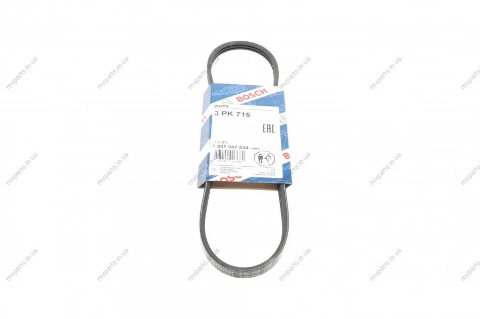 Ремінь генератора Renault 19/Clio/Megane 1.2-1.6 88-03/Dacia Supernova 1.4 00-03 (3PK715) 1 987 947 844 BOSCH 1-987-947-844 (фото 1)