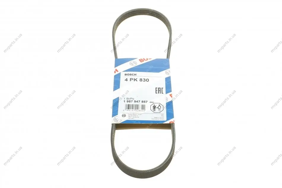 Ремінь генератора Nissan Primera/Micra/Note 1.2-2.0 90-10/Chevrolet Aveo 1.2 04- (4PK830) 1 987 947 857 BOSCH 1-987-947-857 (фото 1)