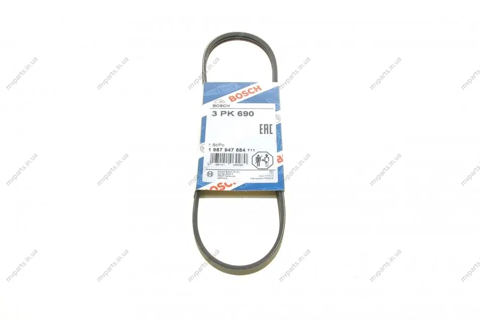 Ремень генератора Fiat Fiorino 1.7D/ Opel Vectra 1.8-2.0i 86-01 (3PK690) 1 987 947 884 BOSCH 1-987-947-884 (фото 1)