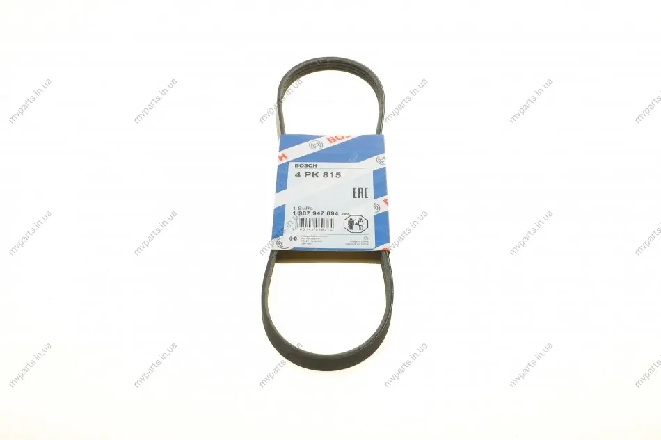 Ремінь генератора поліклиновий Nissan Primera 93-01/Peugeot 205/309 85-98/Hyundai Accent 1.1-1.6 95-10 (4PK815) 1 987 947 894 BOSCH 1-987-947-894 (фото 1)