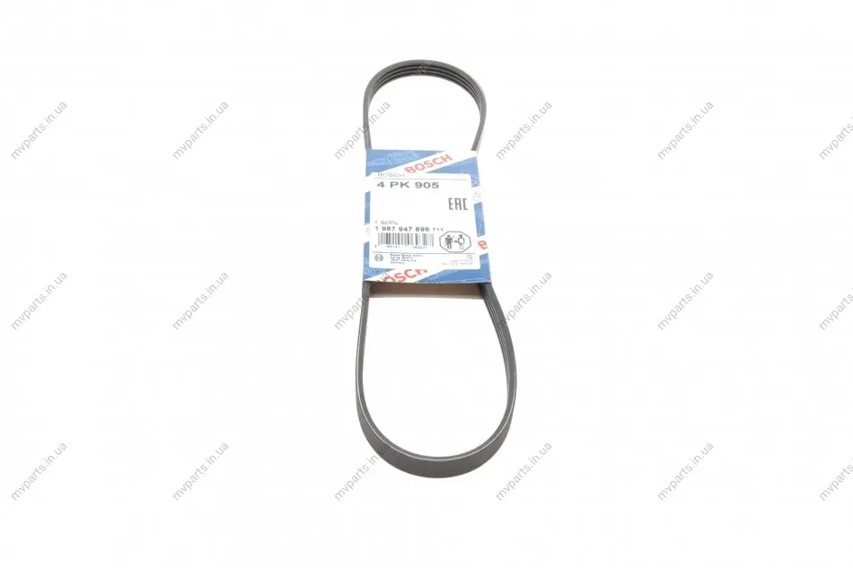 Ремінь генератора Renault Kangoo/Clio 1.2i 97-/Fiat Scudo 1.6i 96-06/Nissan Kubistar 1.2 03- (4PK905) 1 987 947 899 BOSCH 1-987-947-899 (фото 1)