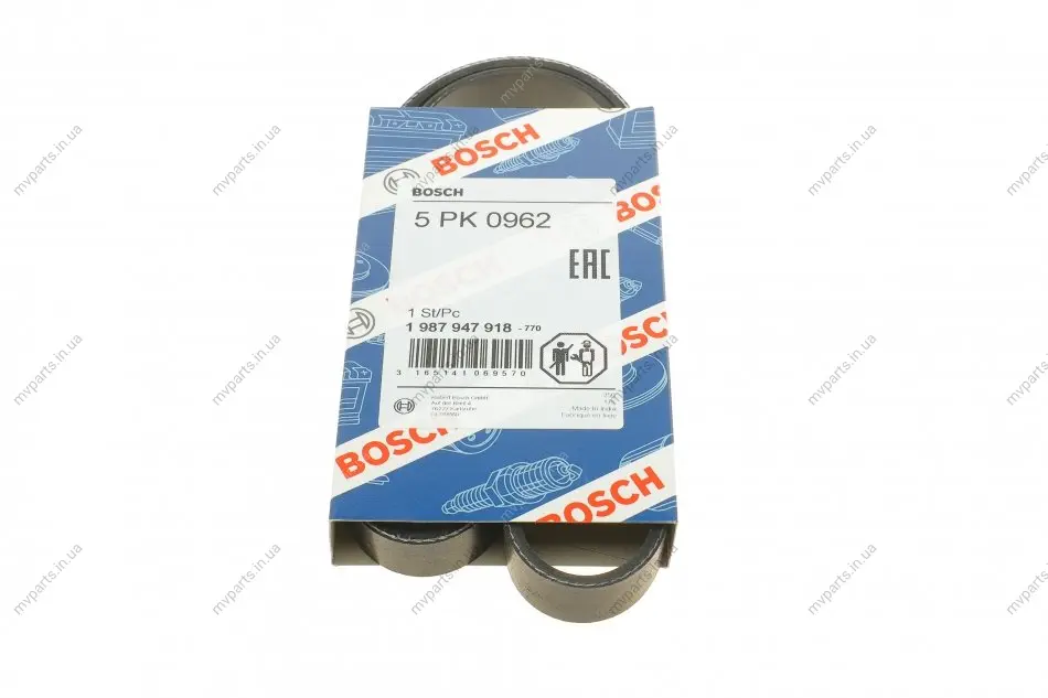 Ремінь генератора Fiat Ducato 1.9D/TD/Peugeot 106 1.5D 94-04/Mitsubishi Lancer 1.3 98-04 (5PK962) 1 987 947 918 BOSCH 1-987-947-918 (фото 1)