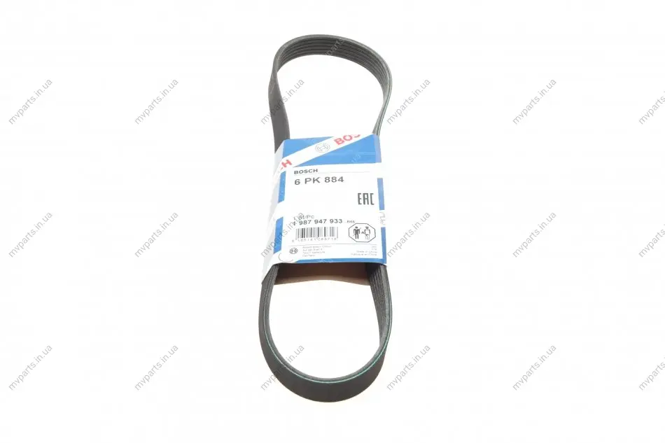 Ремінь генератора Toyota Auris/Yaris 1.33VVTi 08-12/Nissan Micra 1.0/1.3 92-00 (6PK884) 1 987 947 933 BOSCH 1-987-947-933 (фото 1)