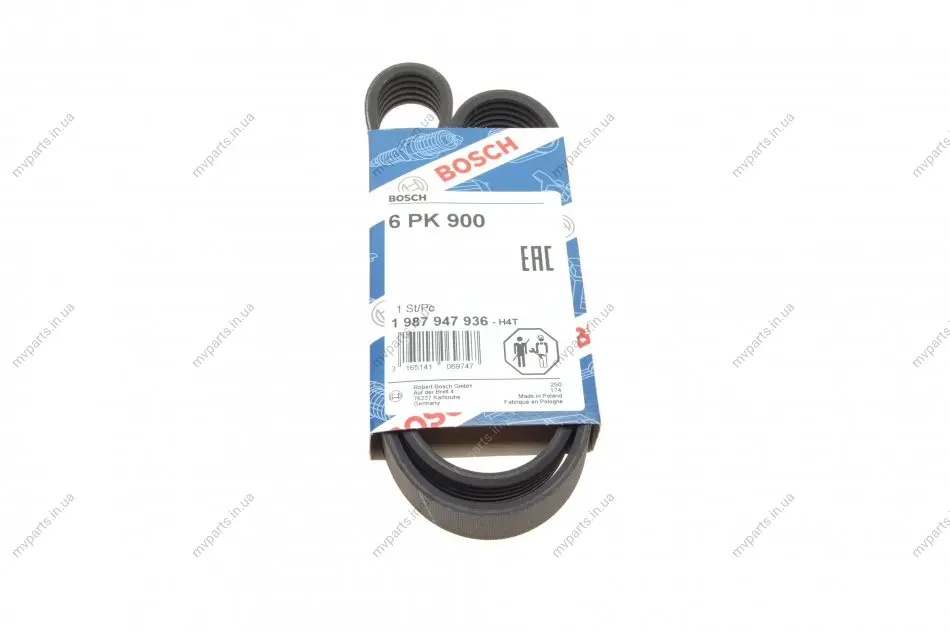 Ремінь генератора VW Caddy/Golf/Skoda Octavia 1.6/2.0 04-15/Fiat Ducato 2.5TDI 94-02/Scudo 1.6 96-06 1 987 947 936 BOSCH 1-987-947-936 (фото 1)