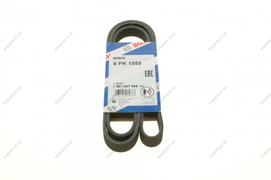 Ремінь генератора поліклиновий VW T5/Amarok 2.0TDI 09-/Ford Focus/Kuga/Galaxy 98-/Opel Astra J/Insignia A 1.6 08- (6PK1555) 1 987 947 949 BOSCH 1-987-947-949 (фото 1)
