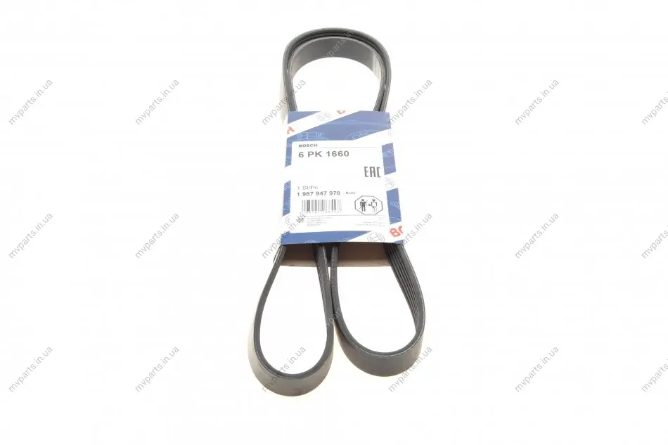 Ремінь генератора Fiat Scudo/Citroen Berlingo/VW Golf IV 1.8/1.9TDI 97- (6PK1660) 1 987 947 978 BOSCH 1-987-947-978 (фото 1)
