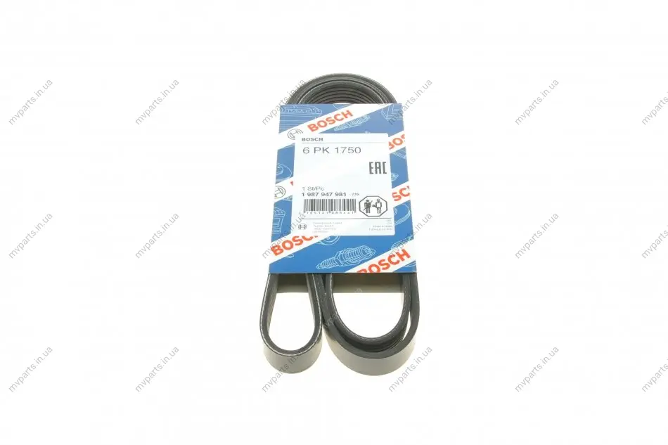 Ремінь генератора VW LT/T4 2.5TDI 96-06/Peugeot Expert 1.9D/2.0HDI 98- (6PK1750) 1 987 947 981 BOSCH 1-987-947-981 (фото 1)