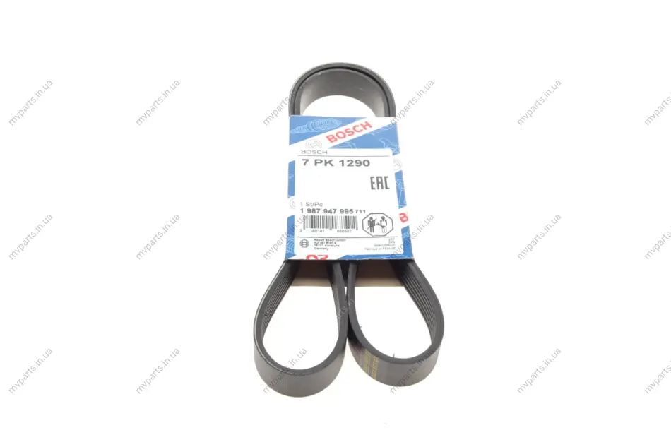 Ремінь генератора Ford Galaxy 2.8i V6/VW Golf III/Passat/Sharan 2.8 VR6 95-00 (7PK1290) 1 987 947 995 BOSCH 1-987-947-995 (фото 1)