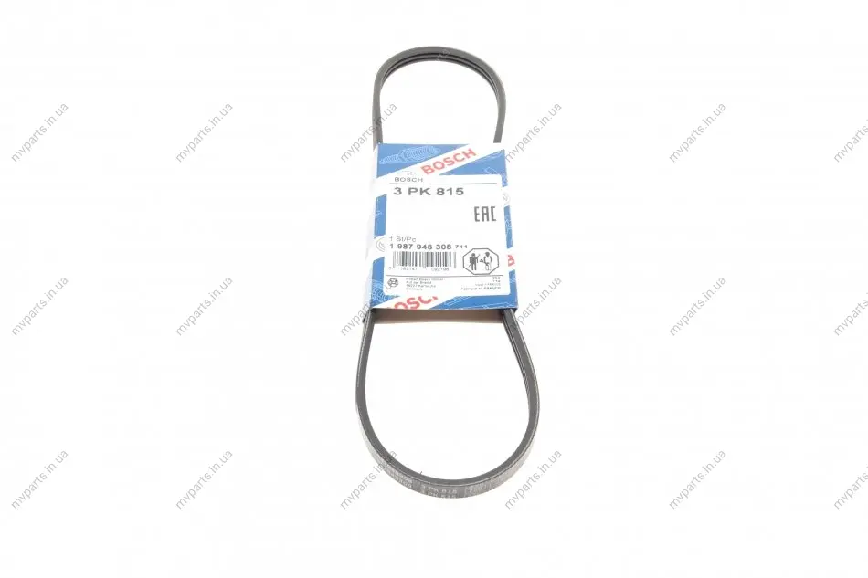 Ремінь генератора Renault Clio 1.4 90-98/Ford Sierra 1.8TD 88-93/Subaru Justy 1.3GX 95-03 (3PK815) 1 987 948 308 BOSCH 1-987-948-308 (фото 1)