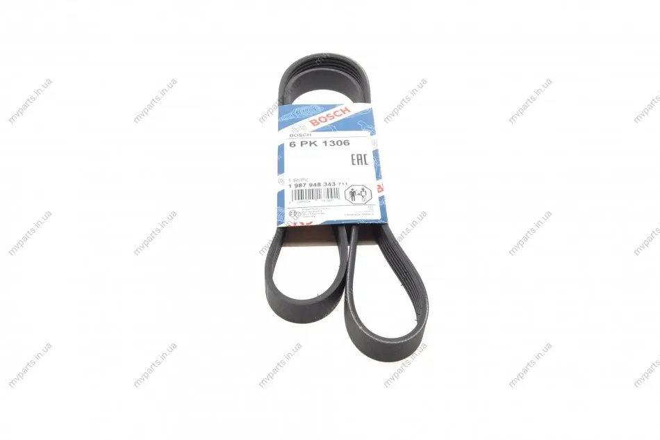 Ремінь генератора Fiat Doblo 1.3D Multijet/1.3JTD/Ford Focus 1.8/2.0 04- (6PK1306) 1 987 948 343 BOSCH 1-987-948-343 (фото 1)