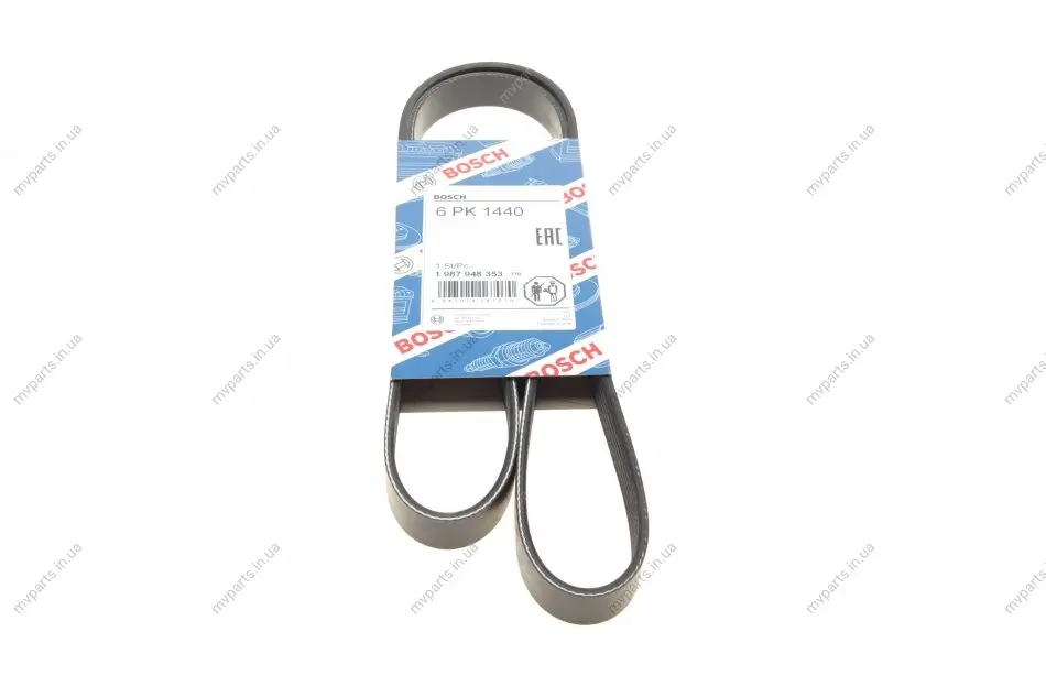 Ремінь генератора Citroen Berlingo/Jumpy/Fiat Scudo/Peugeot Partner 1.9D 98-/Hyundai Accent 02-05 1 987 948 353 BOSCH 1-987-948-353 (фото 1)