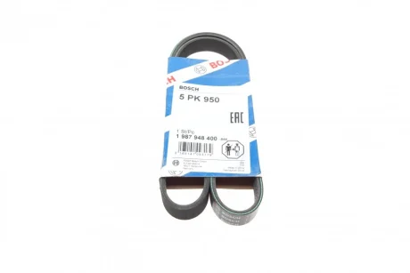Ремінь генератора Audi A6 5.0 08-10/BMW 3 (E46) 1.6/1.8i 98-02/Suzuki Jimny 1.5 18- (5PK950) 1 987 948 400 BOSCH 1-987-948-400