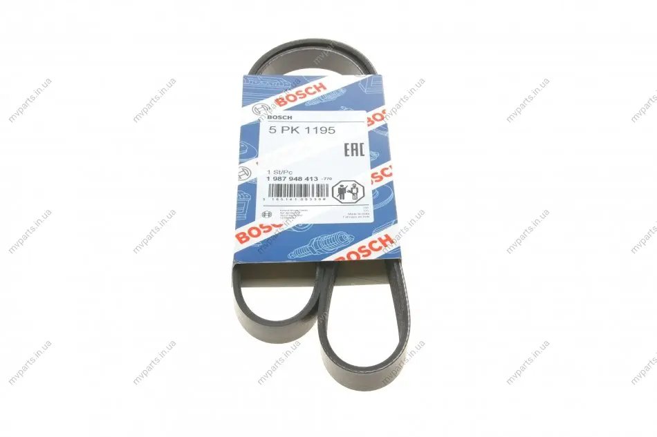 Ремінь генератора Opel Movano/Renault Master 2.5D/2.8DTI 98-01/Megane/Laguna 1.4-1.6 03-08 (5PK1195) 1 987 948 413 BOSCH 1-987-948-413 (фото 1)