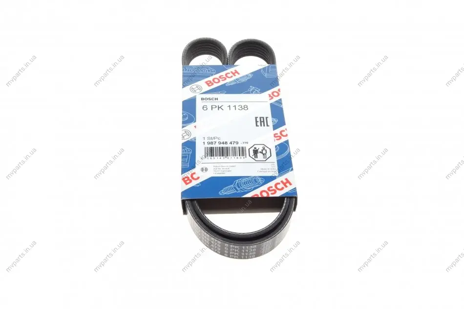 Ремінь генератора VW Caddy/T5 1.9TDI (6PK1138) 1 987 948 479 BOSCH 1-987-948-479 (фото 1)