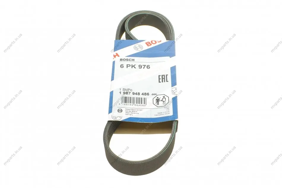 Ремінь генератора поліклиновий Peugeot Partner/307/508 02-/Citroen Berlingo/C2/C3/C4/C5 1.6 HDi 04- (6PK976) 1 987 948 486 BOSCH 1-987-948-486 (фото 1)