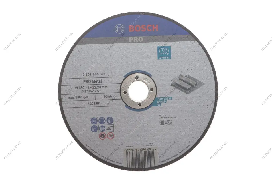 Круг відрізний 180x22,23x3,0 мм PRO Metal Bonded Cutting Disc 2 608 600 321 BOSCH 2-608-600-321 (фото 1)