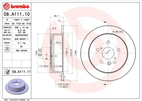 Диск гальмівний LEXU RX 350 03 - задн. (вир-во) BREMBO 08-A111-11