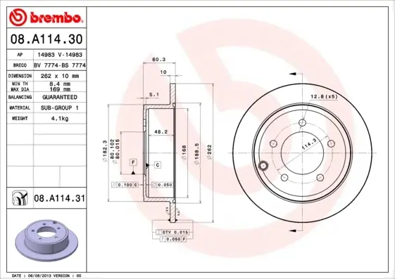 Диск гальмівний задн. (вир-во) BREMBO 08-A114-31 (фото 1)