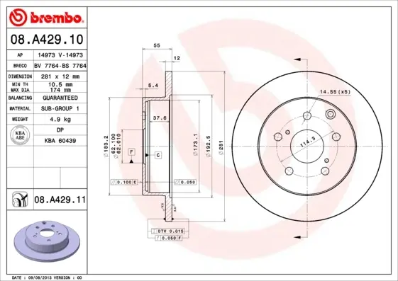 Диск гальмівний TOYOTA RAV 4 задн. (вир-во) BREMBO 08-A429-10 (фото 1)