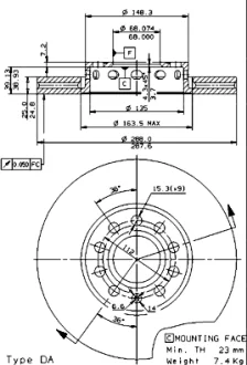 Диск гальмівний AUDI 100, A4, SKODA SUPERB, VW PASSAT, передн. вент. (вир-во) BREMBO 09-5745-21