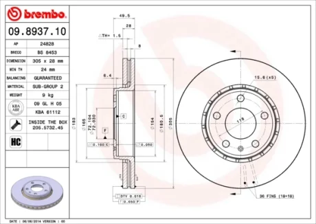 Диск гальмівний NISSAN, OPEL, RENAULT, передн., вент. (вир-во) BREMBO 09-8937-10