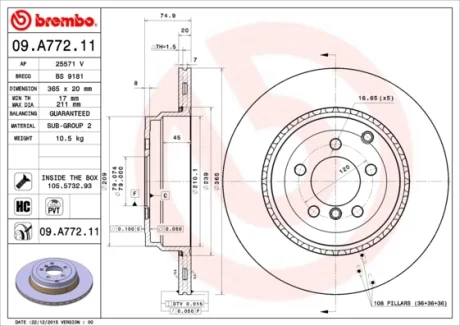 Диск гальмівний задн. (вир-во) BREMBO 09-A772-11