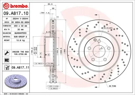 Диск гальмівний MB (W221) E420 E500 06-, S320-500 05 - передн. (вир-во) BREMBO 09-A817-11