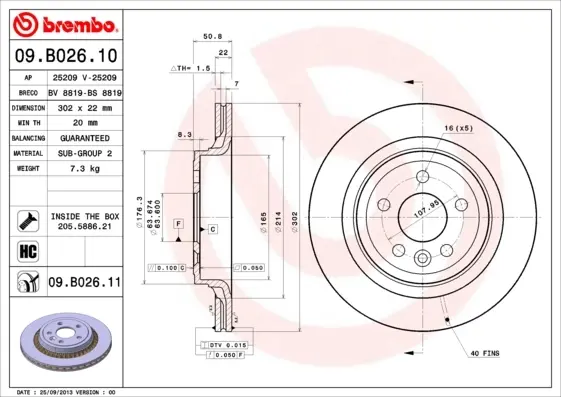 Диск гальмівний VOLVO XC60 2.4, 3.0 08- задн. (вир-во) BREMBO 09-B026-11 (фото 1)