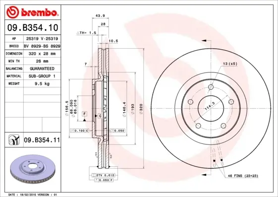 Диск гальмівний NISSAN QASHQAI передн. (вир-во) BREMBO 09-B354-10 (фото 1)