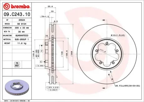 Диск гальмівний передн. (вир-во) BREMBO 09-C243-10