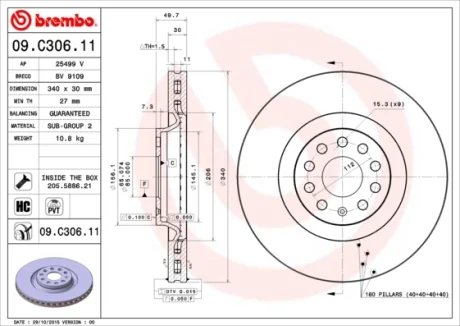 Диск гальмівний передн. (вир-во) BREMBO 09-C306-11
