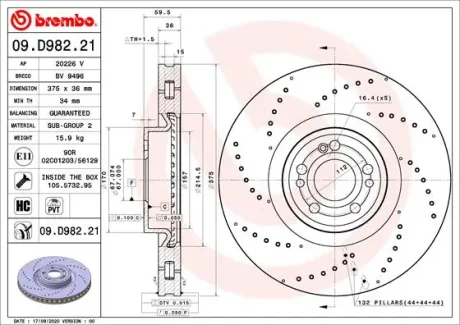 Диск гальмівний передн. (вир-во) BREMBO 09-D982-21