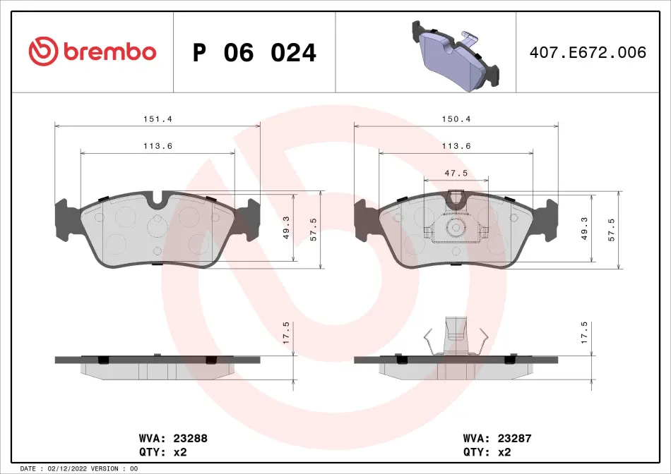 Колодка гальм. диск. BMW 3 (E46) передн. (вир-во) BREMBO P-06-024 (фото 1)