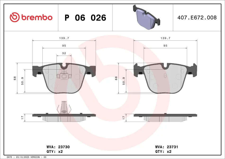 Колодка гальм. диск. BMW X5, X6 задн. (вир-во) BREMBO P-06-026 (фото 1)