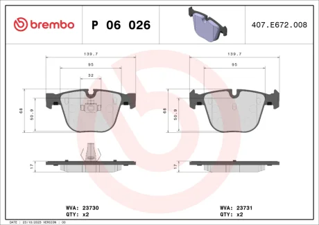 Колодка гальм. диск. BMW X5, X6 задн. (вир-во) BREMBO P-06-026