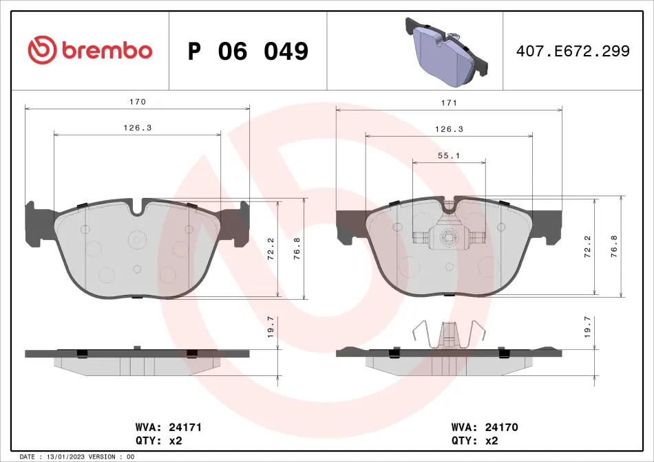 Колодка гальм. диск. BMW X5, X6 передн. (вир-во) BREMBO P-06-049 (фото 1)