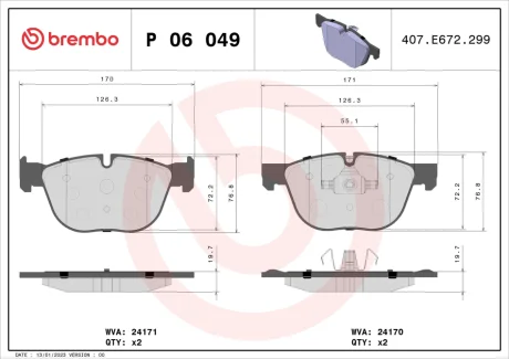 Колодка гальм. диск. BMW X5, X6 передн. (вир-во) BREMBO P-06-049