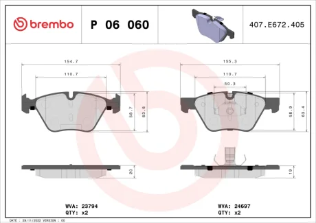 Колодка гальм. диск. BMW 5 передн. (вир-во) BREMBO P-06-060