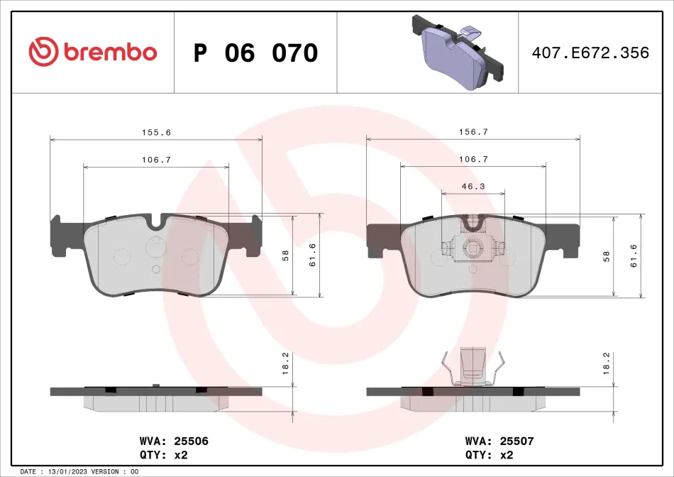 Колодка гальм. диск. BMW 3(F30) 1.6 2.0 2011-, BMW 1 (F20) 2010- передн. (вир-во) BREMBO P-06-070 (фото 1)