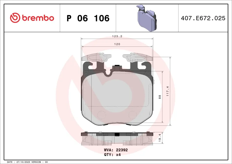 Колодка гальм. диск. BMW X5 G05 передн. (вир-во) BREMBO P-06-106 (фото 1)