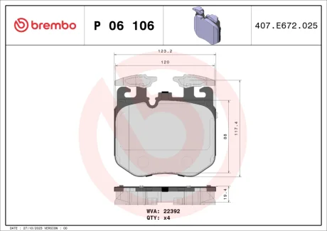Колодка гальм. диск. BMW X5 G05 передн. (вир-во) BREMBO P-06-106
