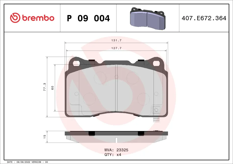 Колодка гальм. диск. передн. (вир-во) BREMBO P-09-004 (фото 1)