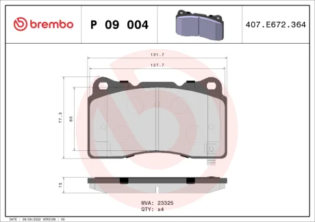Колодка гальм. диск. передн. (вир-во) BREMBO P-09-004