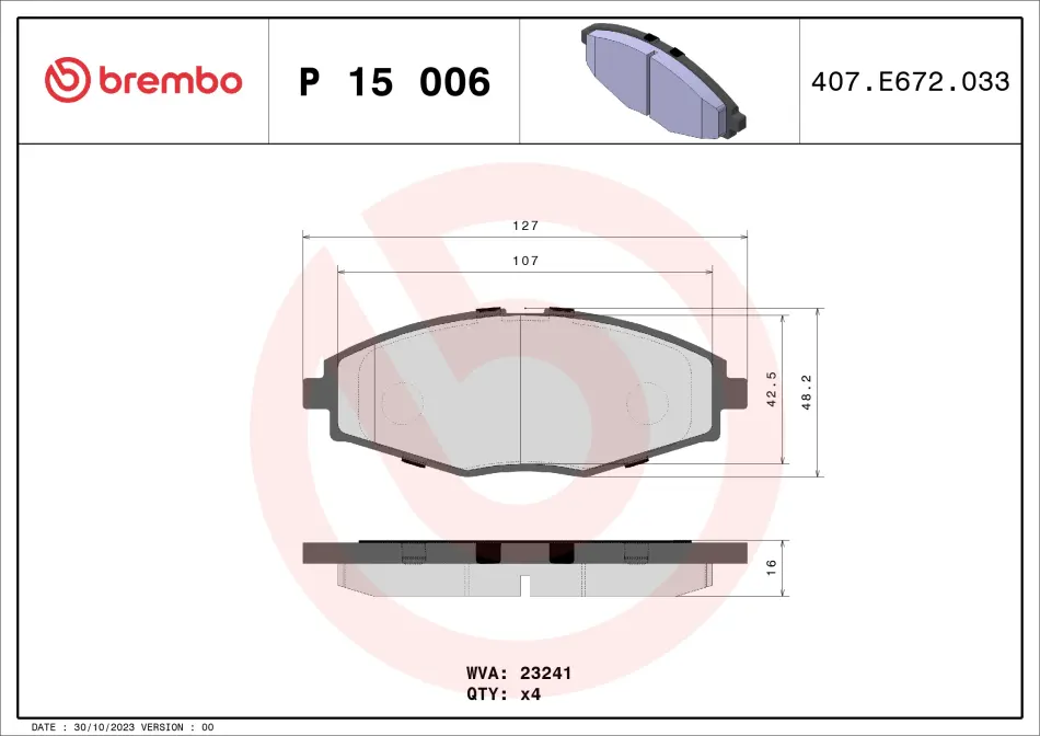 Колодка гальм. диск. DAEWOO LANOS 1.5, MATIZ передн. (вир-во) BREMBO P-15-006 (фото 1)