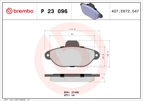 Колодка гальм. диск. передн. (вир-во) BREMBO P-23-096
