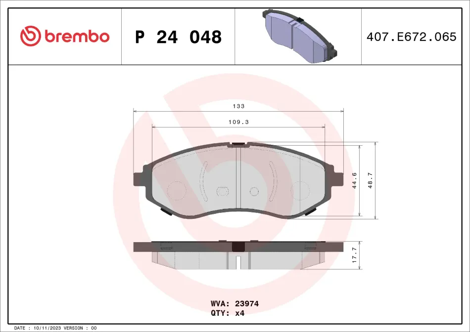 Колодка гальм. диск. CHEVROLET AVEO передн. (вир-во) BREMBO P-24-048 (фото 1)