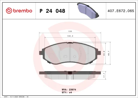 Колодка гальм. диск. CHEVROLET AVEO передн. (вир-во) BREMBO P-24-048
