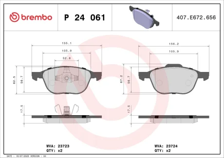 Колодка гальм. диск. FORD FOCUS, MAZDA 3,5, VOLVO C70, S40, передн. (вир-во) BREMBO P-24-061